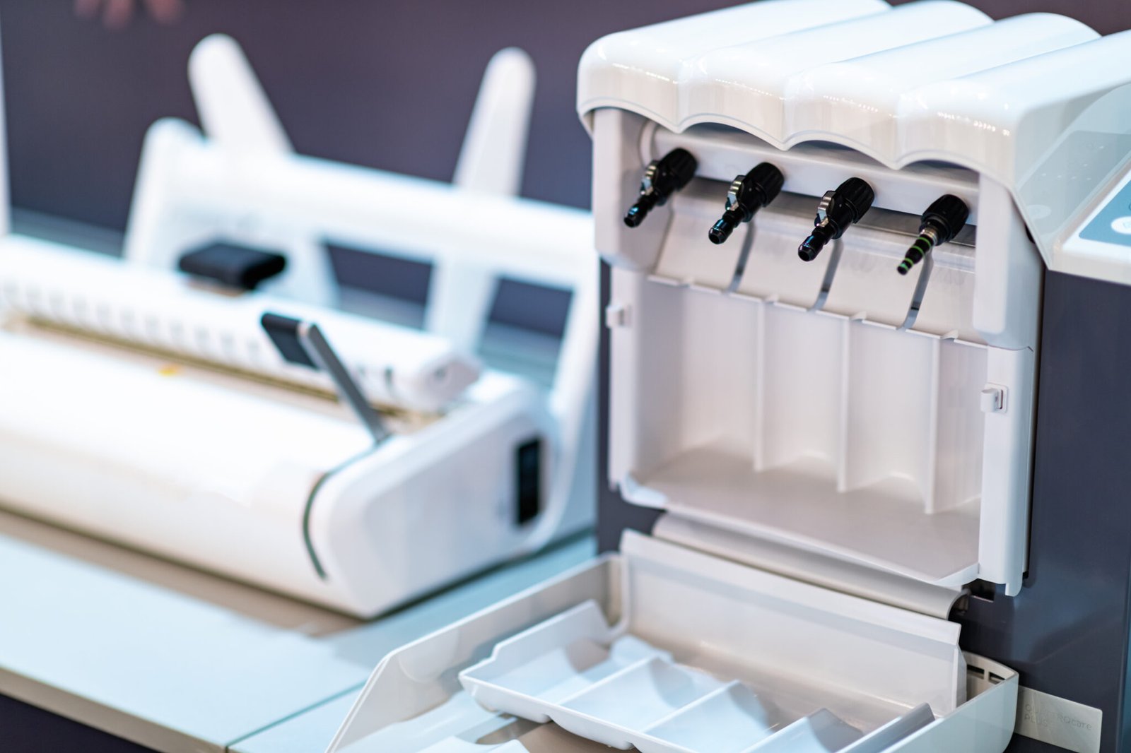 Sterilization desk with autoclave in a dental clinic. Sterilization of dental medicine instruments.
